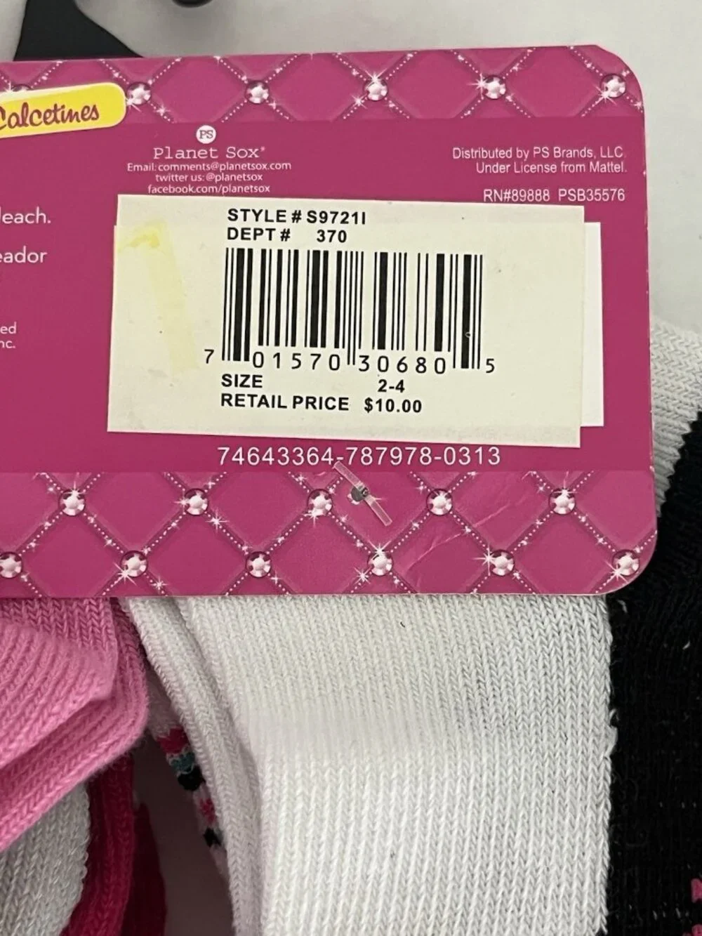 Barbie Socks 6 Pairs Girl's size 2T-4T / Shoe Size 4-7 NEW Planet Sox